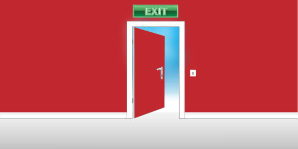istock 3D illustration room with open door 1180632404