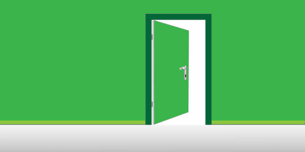 istock 3D illustration room with open door 1180632420