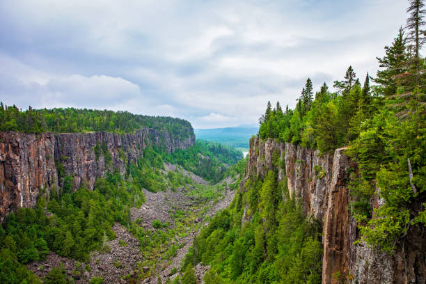 Ouimet Canyon in Ontario Scenic view overlooking Ouimet Canyon in Ontario, Canada northern ontario stock pictures, royalty-free photos & images