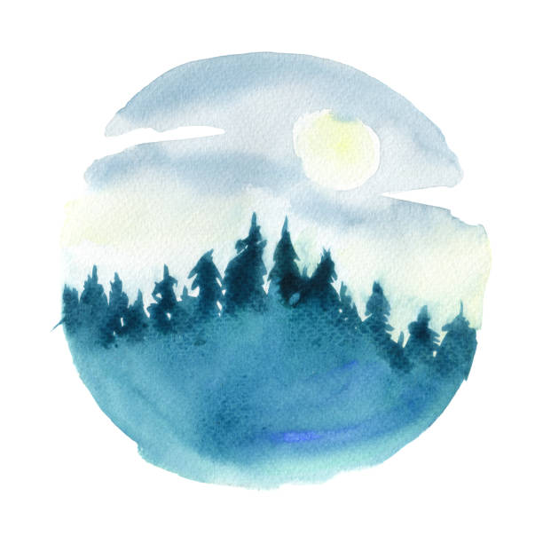 istock Landscape in a circle with the fir forest and setting sun. 1180638517