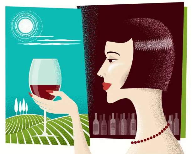 Vector illustration of Woman With a Glass of Wine