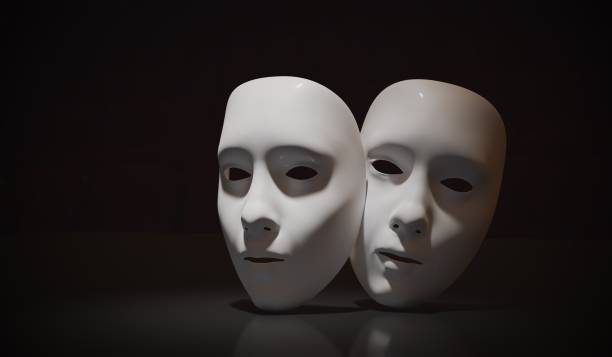 White theater masks on black background. 3D rendered illustration.