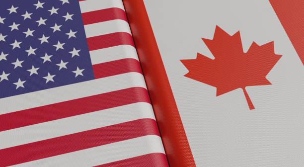 istock USA and Canadian flags. 3D rendered illustration. 1180642796
