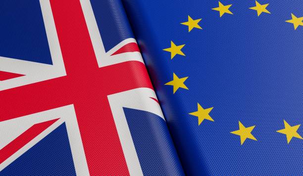 istock Great Britain and European Union flags. Brexit concept. 3D rendered illustration. 1180643133