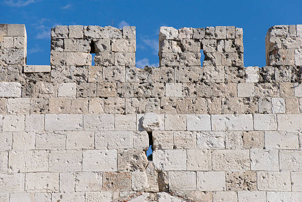 Bullet holes from the mid-twentieth century scar the top of a section of the Old City Walls of Jerusalem