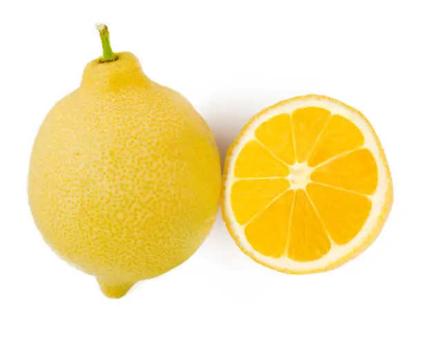 Lemon group with slice isolated on white background.
