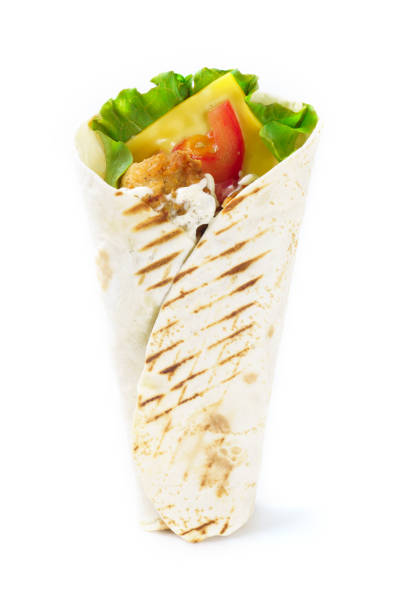 istock Grilled dietary tortilla with cheese on white background 1180647657