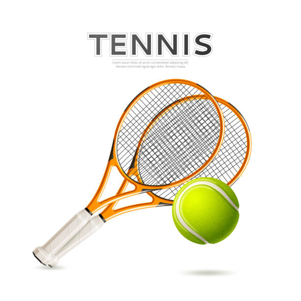 Vector realistic tennis rackets and ball 3d icon Realistic tennis rackets and green ball for tennis tournament and championship posters design. Vector tennis betting promo design. Court sport equipment 3d icon. Active lifestyle symbol. tennis betting pany stock illustrations