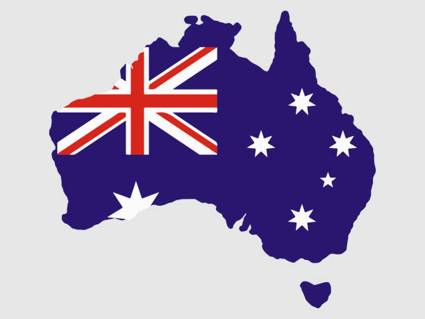 오스트레일리아 국기 지도 벡터 일러스트 - australian flag flag australia horizontal stock illustrations