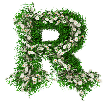 Letter R Of Green Grass And Flowers Font For Your Design 3d Illustration  Stock Photo - Download Image Now - iStock