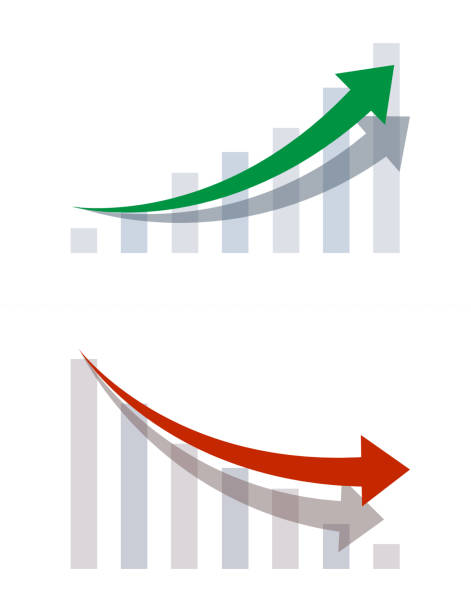 Graphs showing rise and fall in profits or earnings. Vector illustration Graphs showing rise and fall in profits or earnings. Vector illustration bar graph with arrow stock illustrations