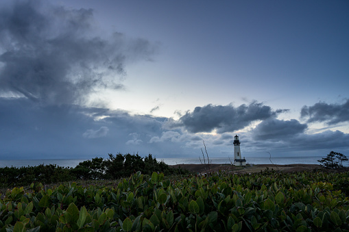 Nightfall at Yaquina Head Lighthouse along Oregon coast