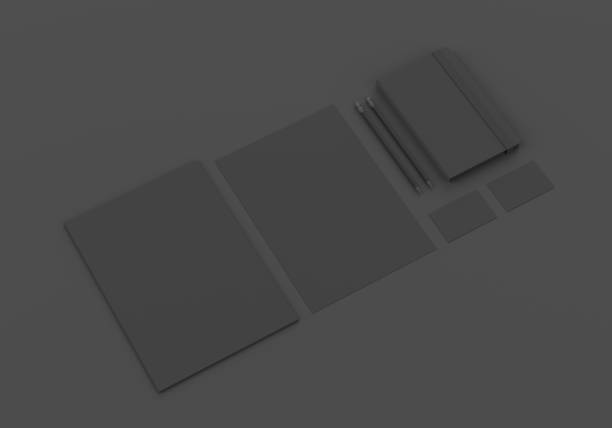 istock Base black stationery mockup template for branding identity on dark background for graphic designers presentations and portfolios. 3D rendering. 1180669695
