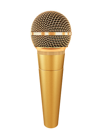Classic wireless golden microphone on white background, 3d render
