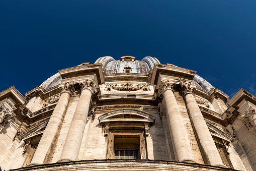 Rome, Italy - September 07, 2019: St. Peter's Basilica facade in Rome, Italy. St. Peter's is the most renowned work of Renaissance architecture and one of the largest churches in the world.
