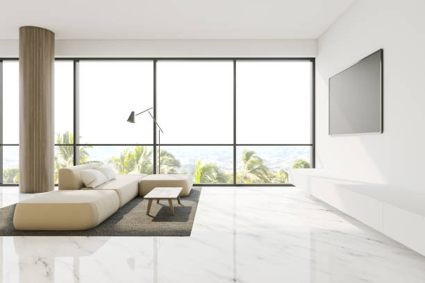 istock White living room with TV and sofa 1180671490