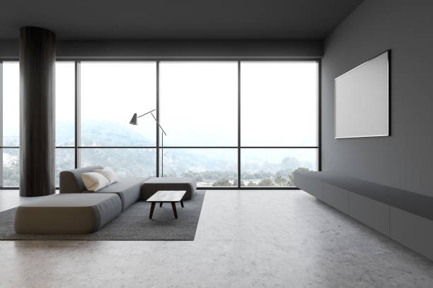 istock Gray living room with TV and sofa 1180671636