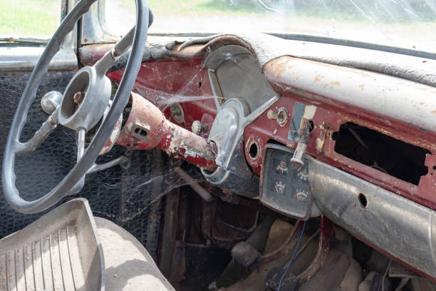 istock Steering wheel of an old abandoned rusty car 1180671721