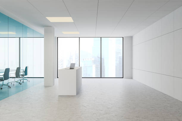 istock Side view of reception in modern office 1180671756
