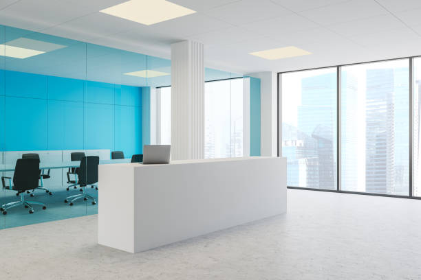 istock Reception desk near conference room in office 1180671788