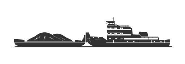 schlepper schiebt lastkähne - tugboat towing nautical vessel industrial ship stock-grafiken, -clipart, -cartoons und -symbole