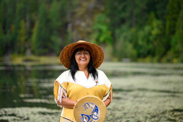istock First Nations woman performing a welcome song 1180684227