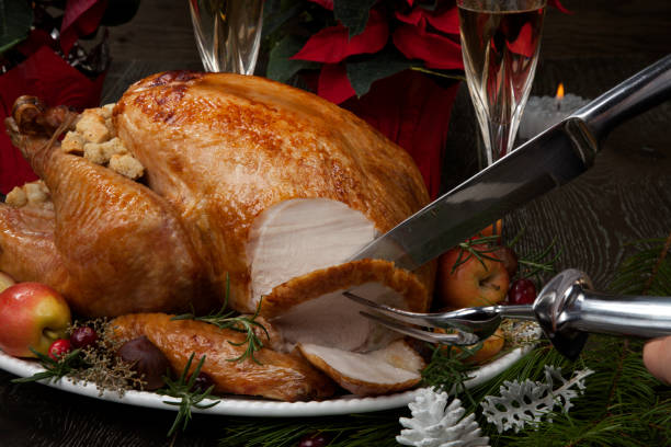 Carving Roasted Christmas Turkey with Grab Apples