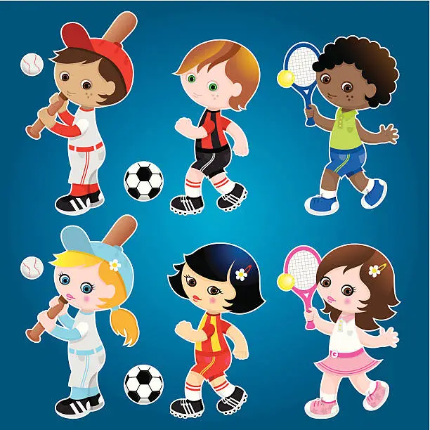 Vector illustration of Sporty cute kids set
