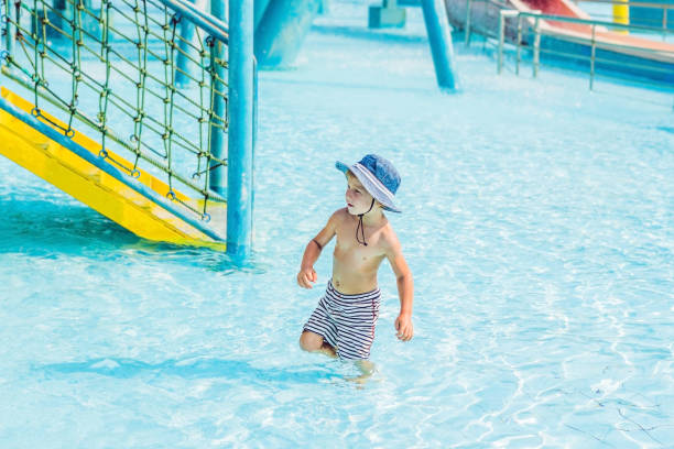 istock Boy is having fun in the water park 1180695303