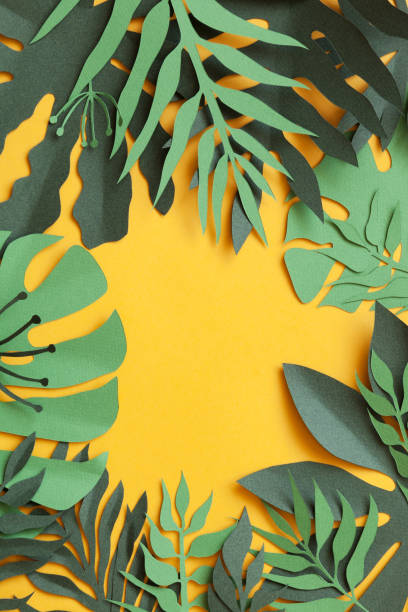 istock Handcraft Creative Decorative Floral Frame Made Of Paper Leaves. Flat Lay. 1180710608