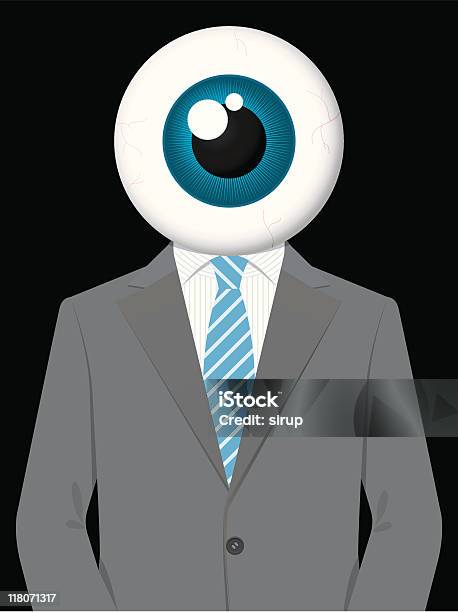 Business Man With Observing Eyeball Head Stock Illustration - Download Image Now - Adult, Adults Only, Blue