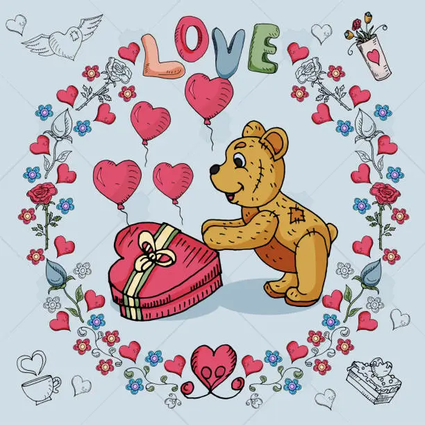 Vector illustration of illustration 9 of Teddy bears boy and girl on the theme of love and Valentines day in the style of childrens Doodle