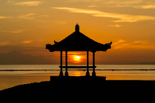 Silhouette of a small pavilion during sunrise, Bali, Indonesia