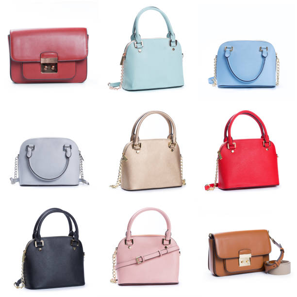 Fashionable female hand bag on white background
