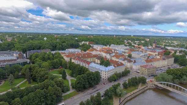 istock Tartu, Estonia. Panoramic aerial view at summer sunset 1180722848