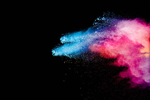 kolorowe tło pastelowej eksplozji proszku. tęczowy kolor pyłu splash na czarnym tle. - multiple exposure exploding colors color image zdjęcia i obrazy z banku zdjęć
