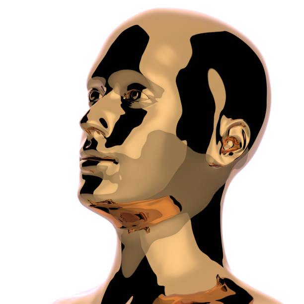 istock Gold head man stylized metallic polished iron robot cyborg 1180727190