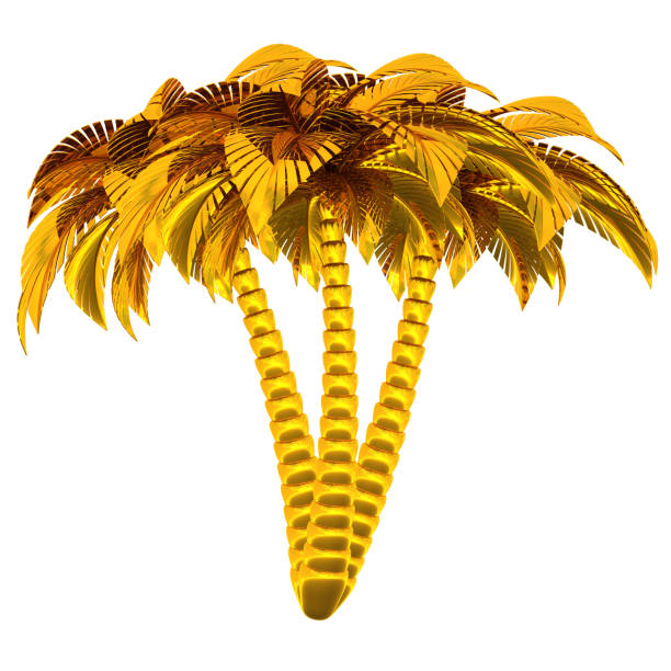 Gold palm trees stylized tropical plant nature. Exotic tourism symbol design element polished luxury. 3d rendering