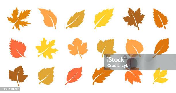 Höstlöv Set-vektorgrafik och fler bilder på Löv - Löv, Höst, Falla