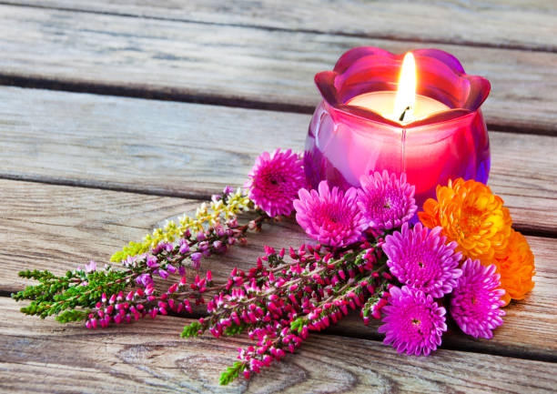istock Autumn home decoration with candle 1180730235