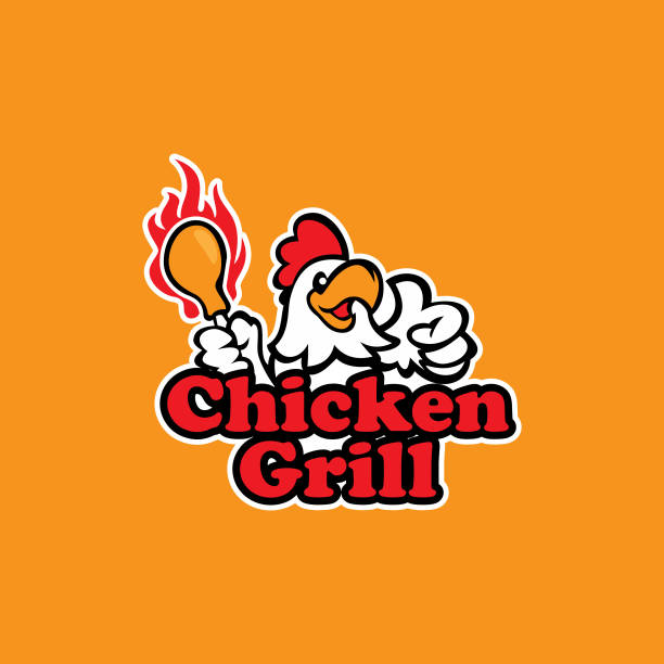 illustrazioni stock, clip art, cartoni animati e icone di tendenza di pollo alla griglia. adesivo, etichetta o logo per fast food e ristorante - barbecue chicken