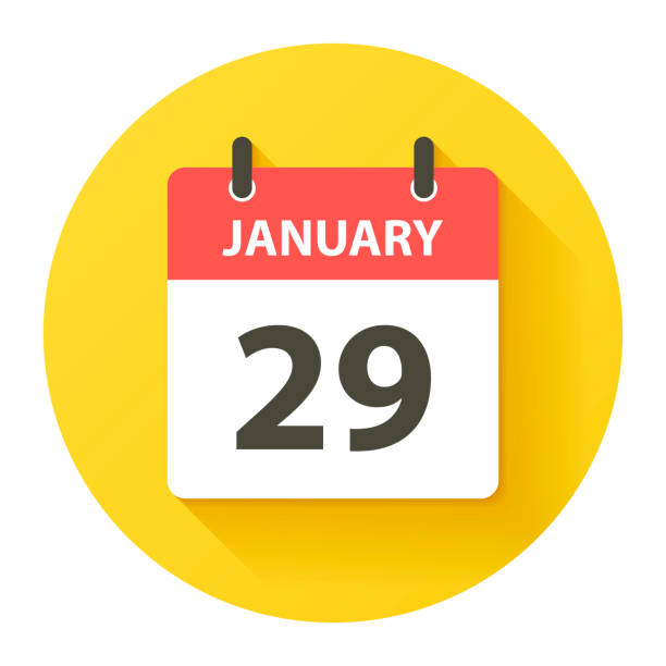 29 января - круглый ежедневный календарь значок в стиле плоского дизайна - isolated isolated on yellow yellow background single object stock illustrations