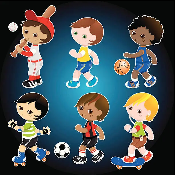 Vector illustration of Sporty cute boys set