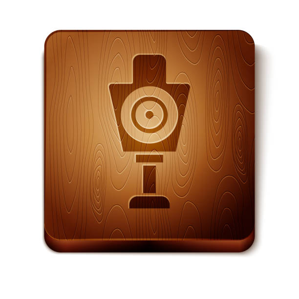 istock Brown Human target sport for shooting icon isolated on white background. Clean target with numbers for shooting range or shooting. Wooden square button. Vector Illustration 1180737959