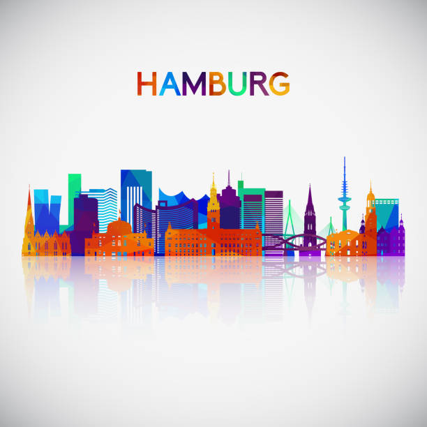 силуэт горизонта гамбурга в красочном геометрическом стиле. символ для вашего дизайна. векторная иллюстрация. - hamburg stock illustrations