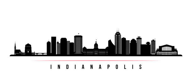 illustrazioni stock, clip art, cartoni animati e icone di tendenza di striscione orizzontale skyline di indianapolis. silhouette in bianco e nero di indianapolis, indiana. modello vettoriale per il progetto. - indianapolis skyline cityscape indiana