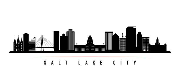salt lake city skyline horizontale banner. schwarz-weiße silhouette von salt lake city, utah. vektorvorlage für ihr design. - salt lake city illustrations stock-grafiken, -clipart, -cartoons und -symbole