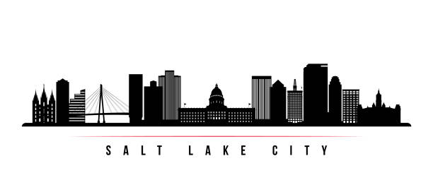 illustrazioni stock, clip art, cartoni animati e icone di tendenza di striscione orizzontale dello skyline di salt lake city. silhouette in bianco e nero di salt lake city, utah. modello vettoriale per il progetto. - salt lake city illustrations