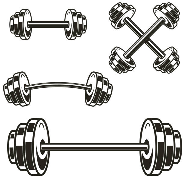 Set of powerlifting barbells isolated on white background. Design element for label, badge, sign. Vector illustration Set of powerlifting barbells isolated on white background. Design element for label, badge, sign. Vector illustration weightlifting stock illustrations