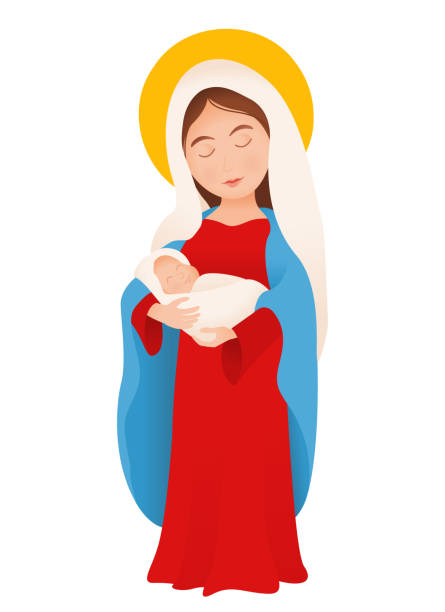 Christmas Madonna Virgin Mary With Baby Jesus Stock Illustration - Download  Image Now - Virgin Mary, Child, Nativity Scene - iStock